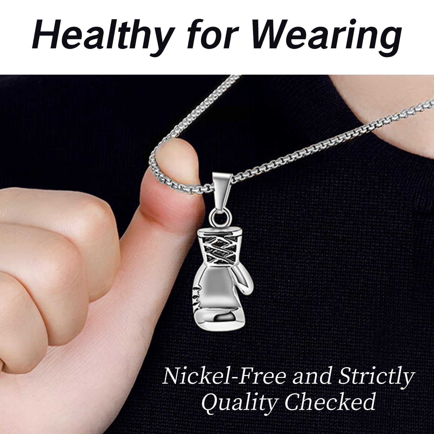 Boxing Necklace for Men Stainless Steel Glove Pendant Gloves Chain Jewelry Charm Boxing Glove Pendant Necklace for Men Punk Style Boxing Glove Chain, Silver
