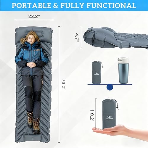 Miniatura 2 de Colchoneta inflable ultraligera para acampar con almohada, bomba de pie incorporada para viajes, tienda de campaña, camping, senderismo, mochilero