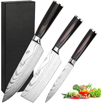 Knife Set 3-Piece Kitchen Knife Set Made of High-Quality Carbon Stainless Steel Professional Knife Set with Chef's Knife Chopping Knife Utility Knife Precise Cutting - Gift for Cooking Enthusiasts - Gift Packaging