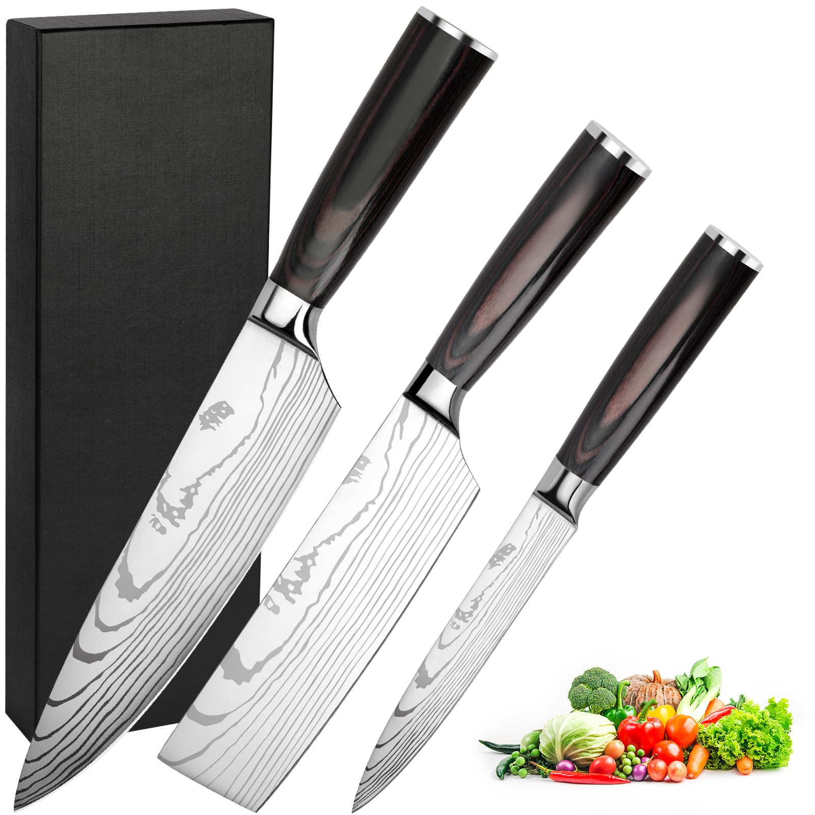 Gustrug Messerset, Küchenmesser Set aus Hochwertigem Edelstahl, Ultra Scharfes Messer set mit Ergonomischer Griff, Geschenkbox, Sehr Geeignet für Haus und Restaurant Kochen