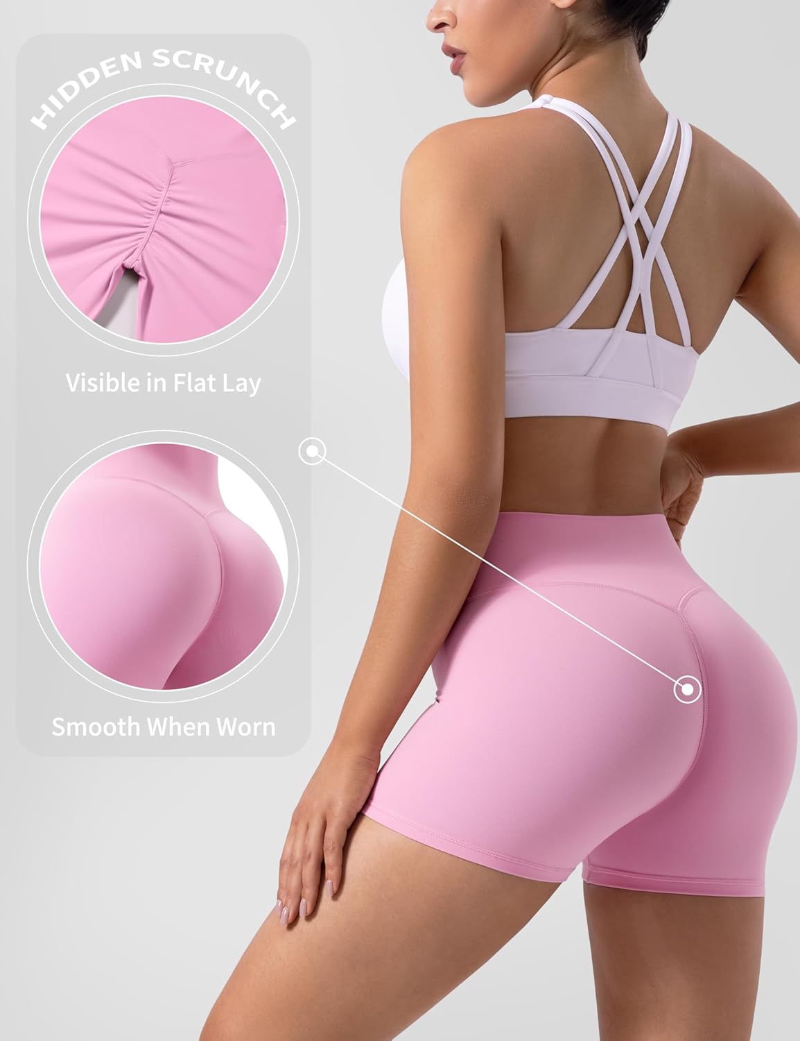 POSHDIVAH Mysticsculpt Creamlift Yoga Shorts - 2.5"/4"/6" Double-Layer No Front Seam Scrunch High Waisted Booty Shorts