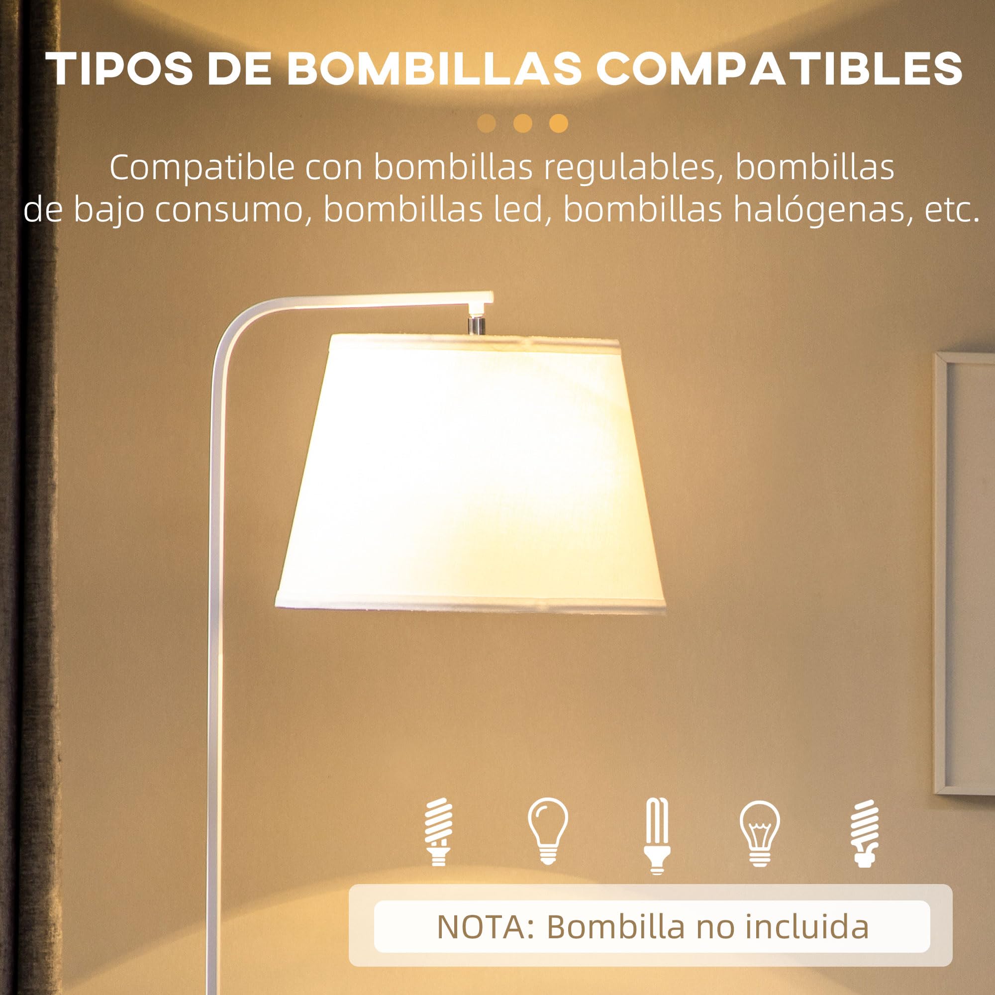 HOMCOM Lámpara de Pie Moderna con Mesas Lámpara con Estantes Casquillo E27 Máx. 40W con Pantalla de Lino e Interruptor de Pie para Salón Dormitorio 43x39,5x162 cm Blanco