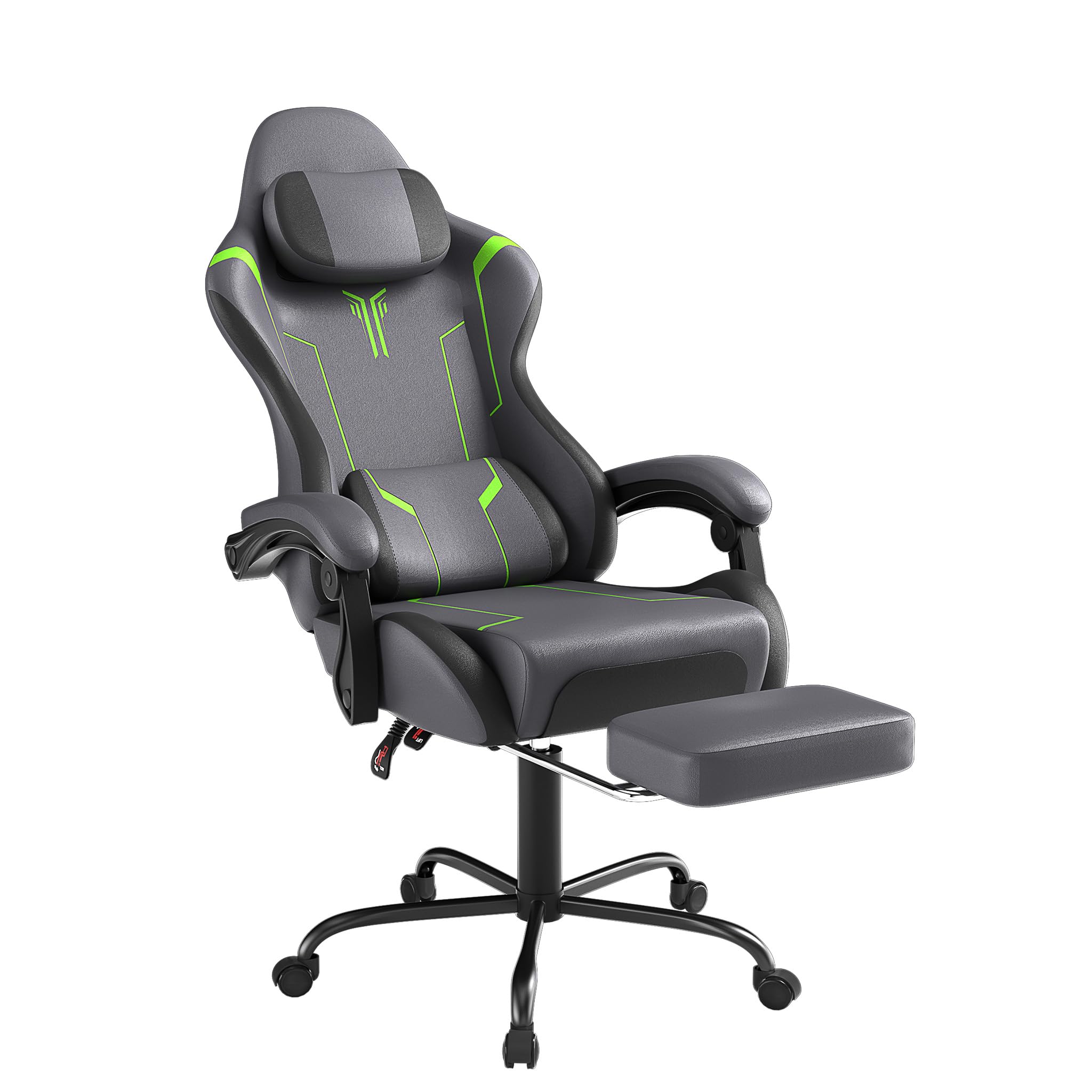 GTPLAYER Game stoel massage, gaming bureaustoel ergonomische met voetensteun, verstelbare hoofdsteun en lendensteun, in hoogte verstelbaar,Witte leren variant