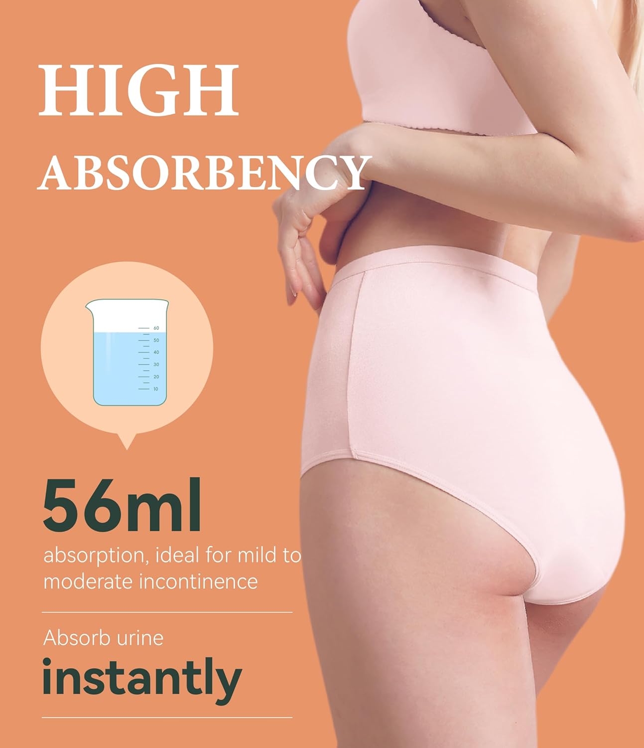 Urinary Incontinence Postpartum Underwear for Women Washable Leak Proof Odor Control 56ml Absorbency Brief 1 Pack (Pink, XL) - Image 2