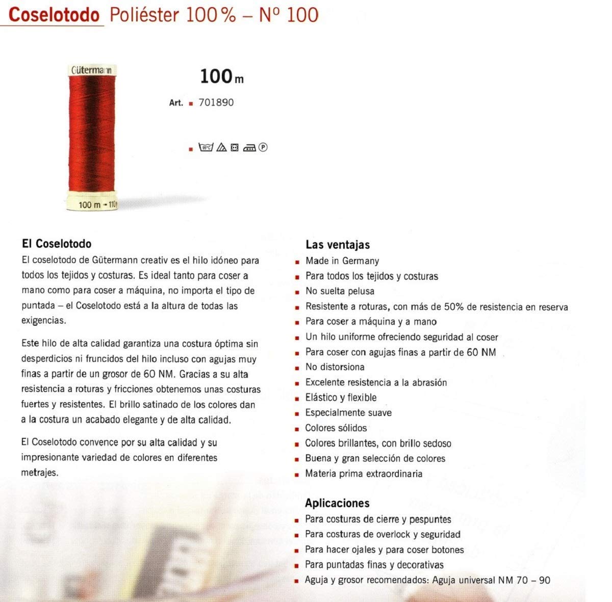 Gütermann Sew-All Thread, Polyester, White, 100 m