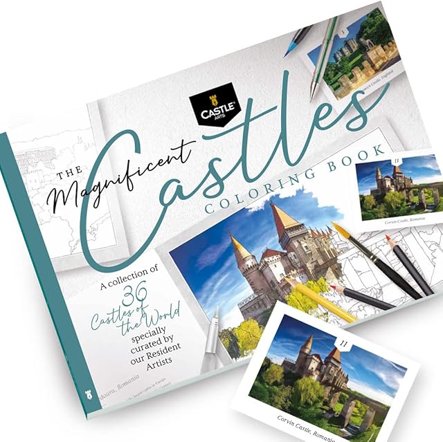 Castle Arts Castles Colouring Book | 36 Stunning Castles Curated by in-house Artists to Focus the Mind | With Colour Reference Guide | No Show-thru Artist Grade Paper | Frameable Landscape A4 Size