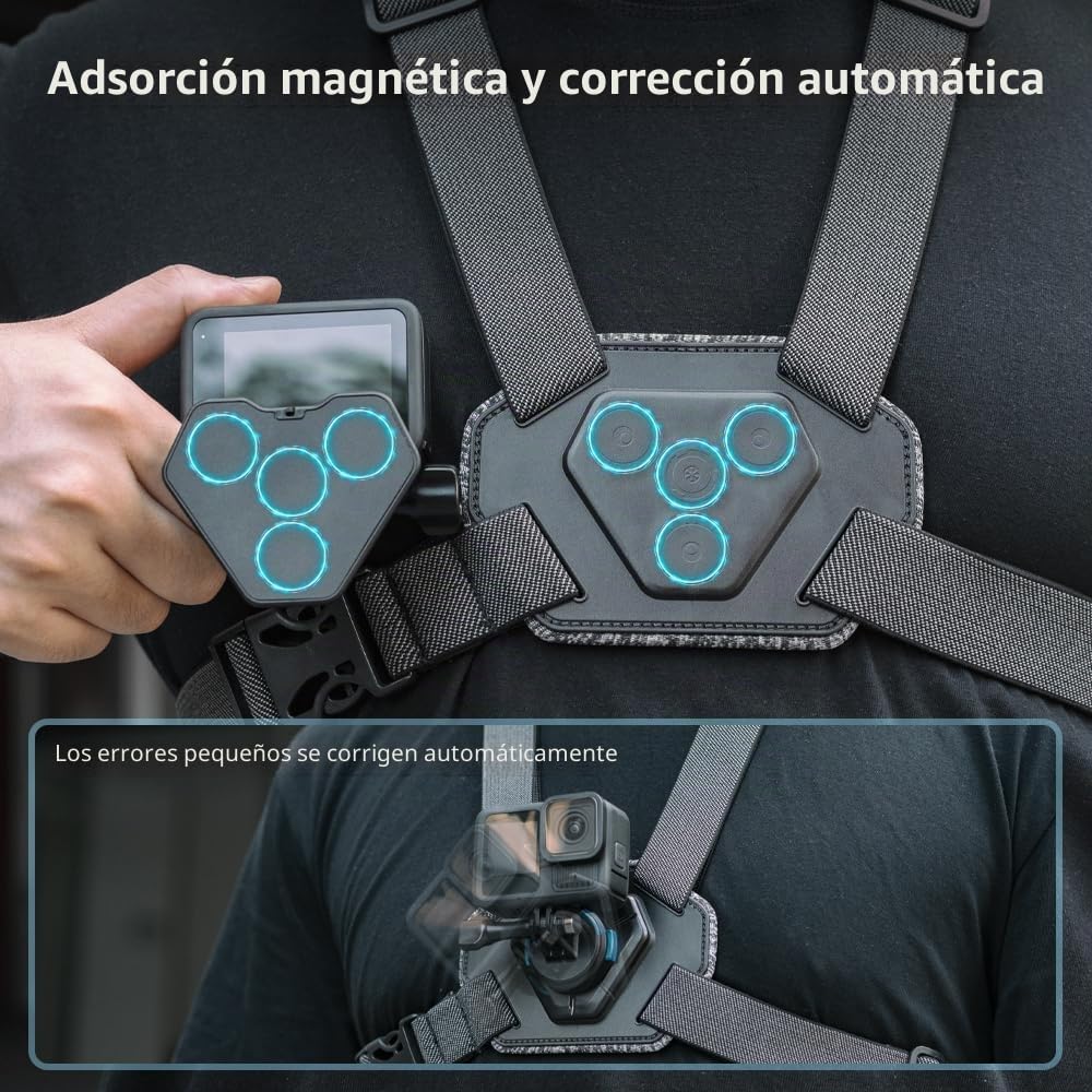 Arnés magnético mejorado para el pecho compatible con Go Pro Hero 13/12/11/10/9/8/7/6/5 negro, DJI Osmo Action 6/5 Pro/4/3/2, AKASO y más