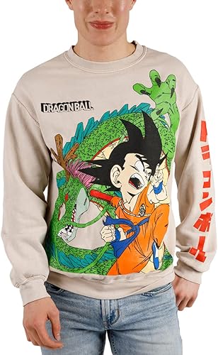 Bioworld Dragon Ball Z Goku Shenron - Sudadera de gran tamaño con estampado en lavado mineral de tofu