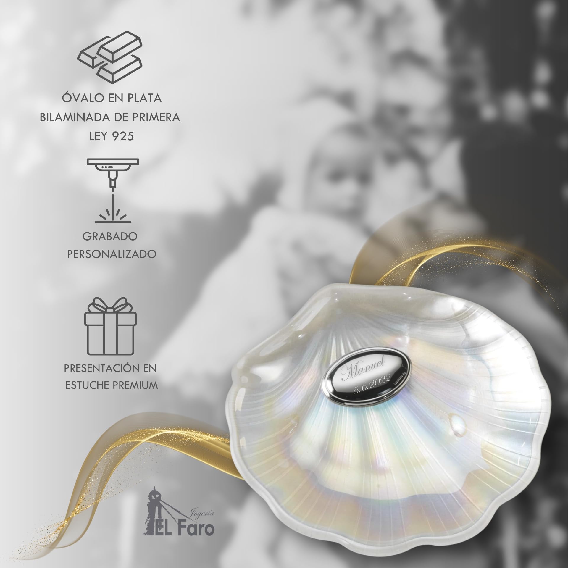 JOYERÍA EL FARO | Concha bautismal | Concha bautismal grabada | Grabado personalizado | Presentación en estuche premium | Un regalo para toda la vida — view 2