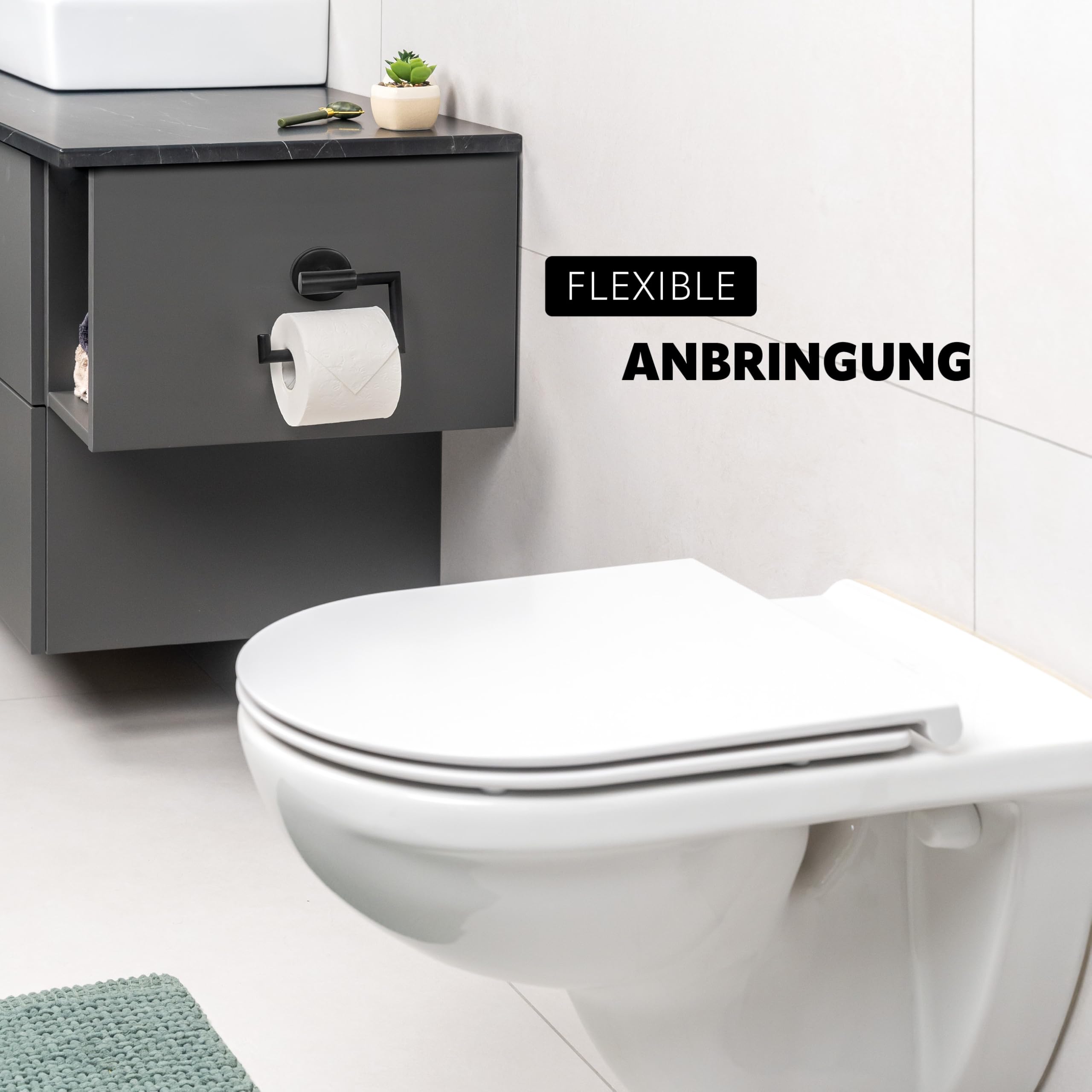bremermann Bad-Serie Piazza Black - Badezimmer Zubehör-Set 2tlg. bestehend aus 1x Toilettenpapierhalter und 1x WC-Garnitur inkl. 1 Ersatzbürstenkopf, WC-Rollenhalter, aus Edelstahl schwarz