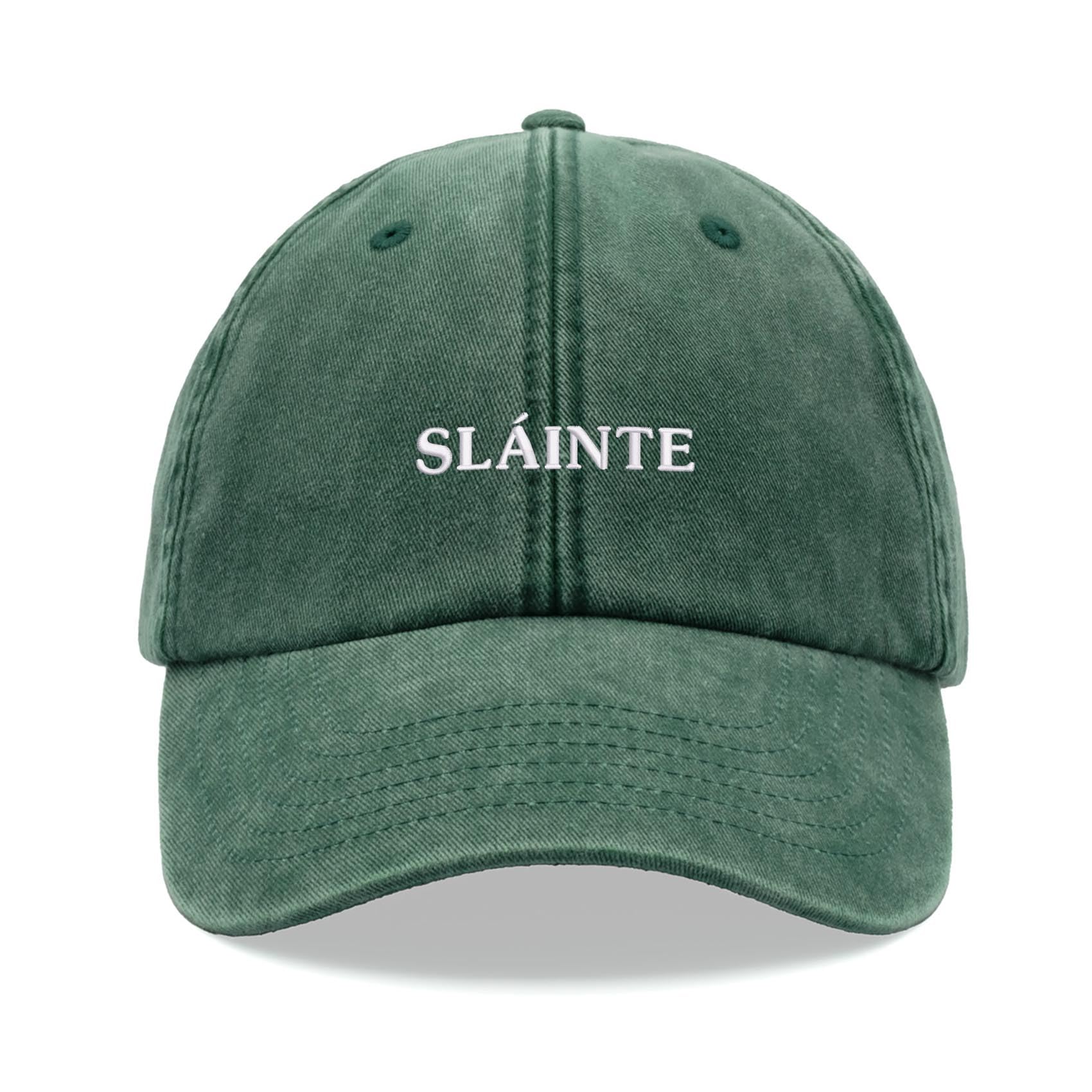 Sláinte Cheers Irish Baseball Cap Vintage Washed Unisex Dad Hat Adjustable Bottle Green