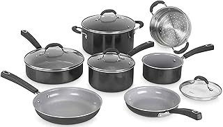 Cuisinart Ceramica XT Non-Stick Cookware Set 11-piece: Saucepans, Frypans, Stockpot, Sauté Pan, Steamer | Titanium-reinforced ceramic interior, PTFE, PFOA & PFAS-free Silicone Cool Grips,Black Ceramic