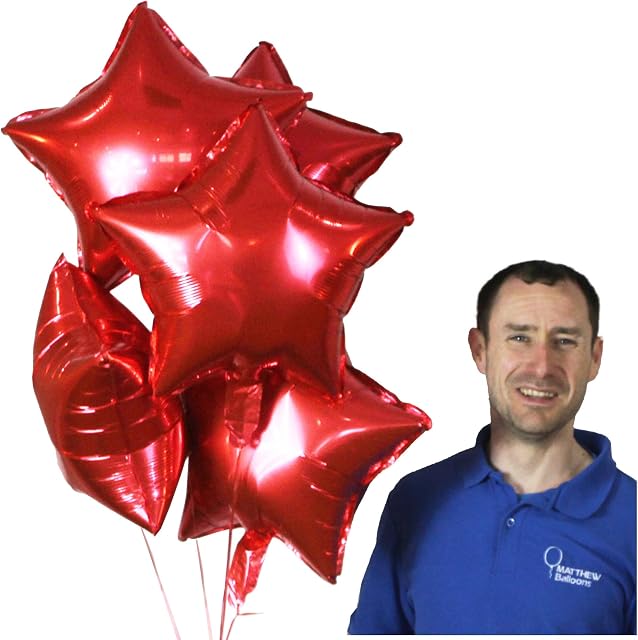 Matthew Balloons 5x Red Star Foil Balloons Helium or Air 18 Inches (5x Red STARS)