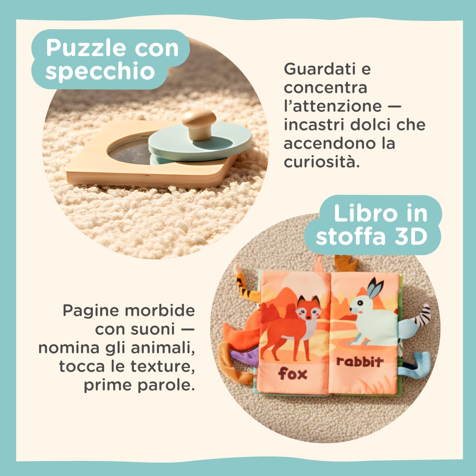 Nene Toys Giocattoli Montessori per Bebè 6–12 Mesi – Giochi Educativi Sensoriali in Legno – Scatola della Permanenza, Torre da Impilare, Libro in Stoffa, Massaggiagengive, Sonaglio & Blocchi Morbidi