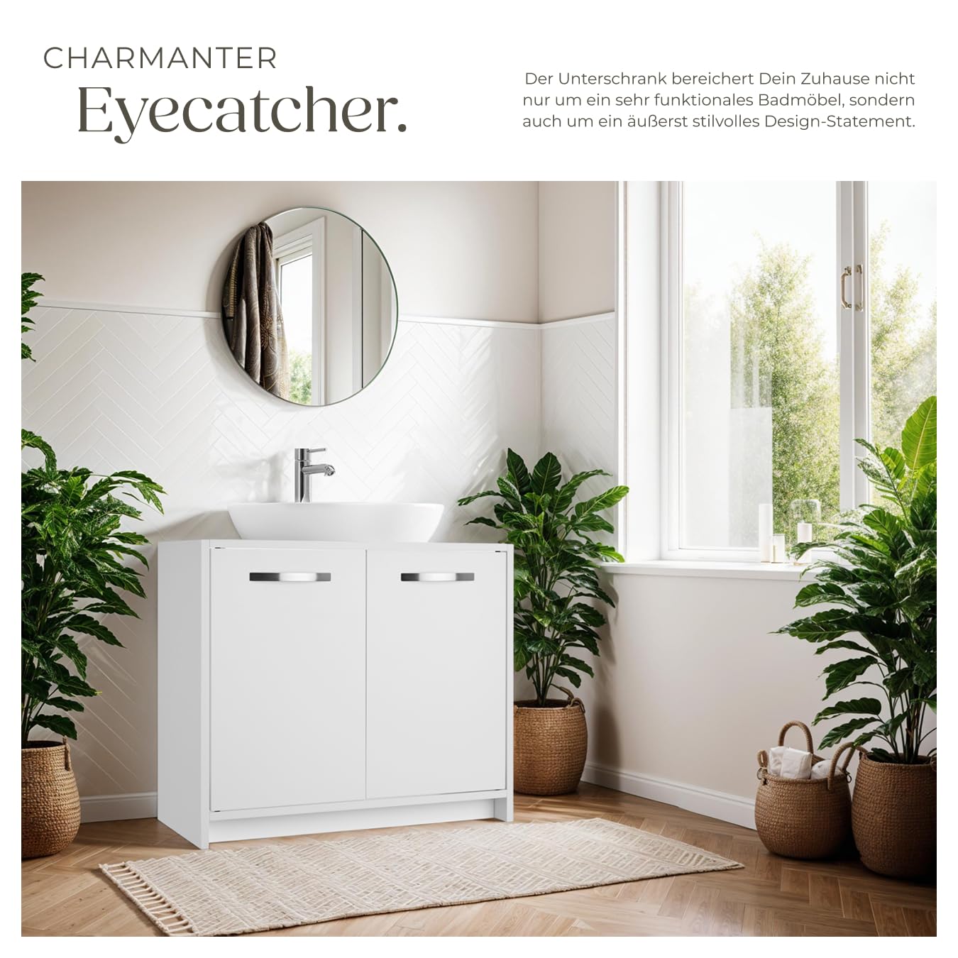 tectake® Waschbeckenunterschrank, Waschtisch Unterschrank, Badschrank für unter Waschbecken, Spüle, Schrank Möbel Badunterschrank, Waschtischunterschrank für Badezimmer & WC, Badmöbel - weiß