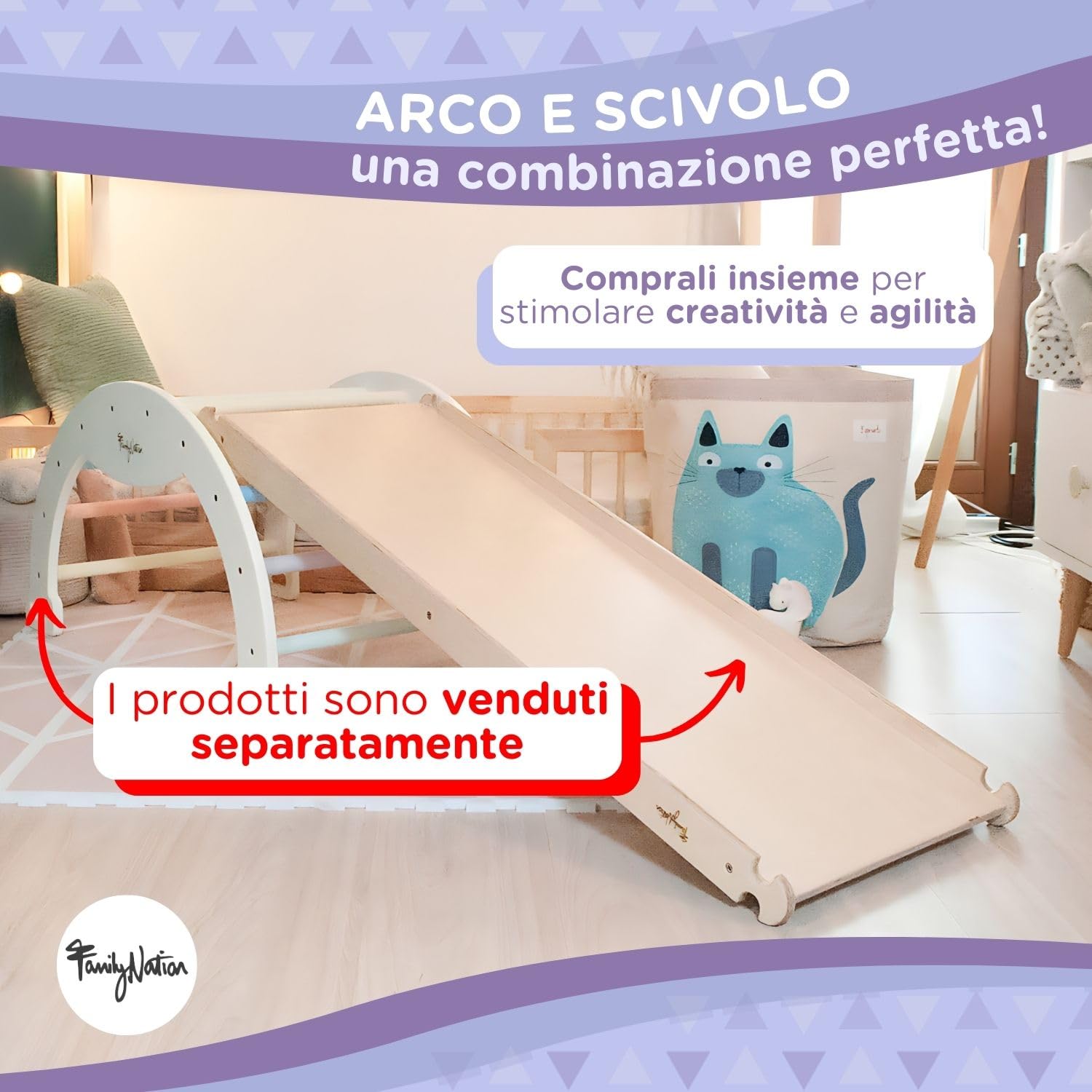 Arco Montessoriano in Legno 45x80x50 cm per Bambini 1 Anno Arrampicata e Dondolo