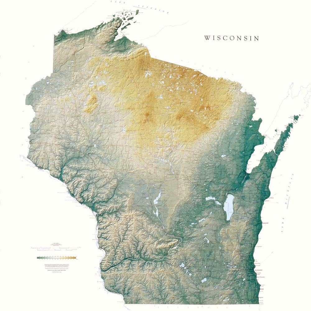 Amazon.com: Raven Maps Wisconsin Topographic Wall Map, Print on Paper ...