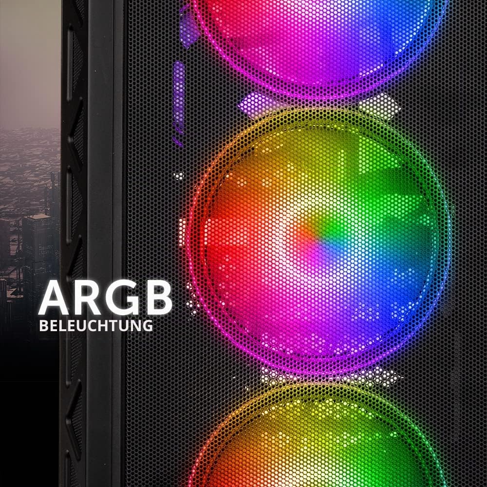 Kolink Citadel Mesh ARGB Midi-Tower PC Gehäuse E ATX Gehäuse RGB PC-Gehäuse, Tempered Glass Computergehäuse für PC, Midi Tower, PC Hülle mit Lüfter, Computer Gehäuse…