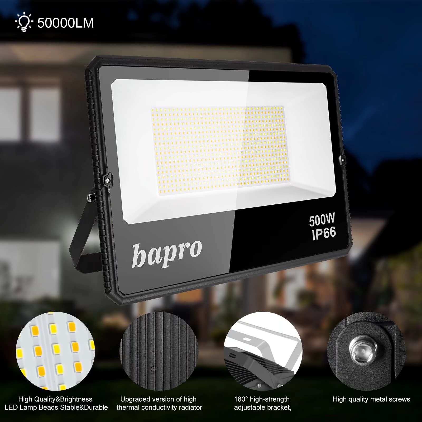 2 Faretti LED Esterni 500W - 50000LM, Impermeabili IP66, Bianco Freddo - Foto 5