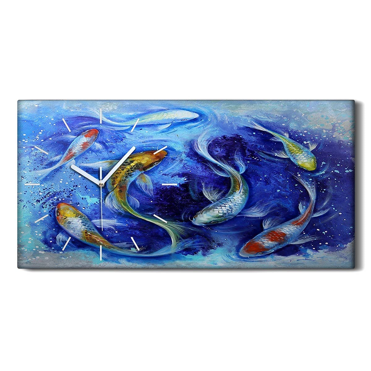 Horloge sur Toile Poisson Koi 60x30cm Art Mural Silencieux Image Salon