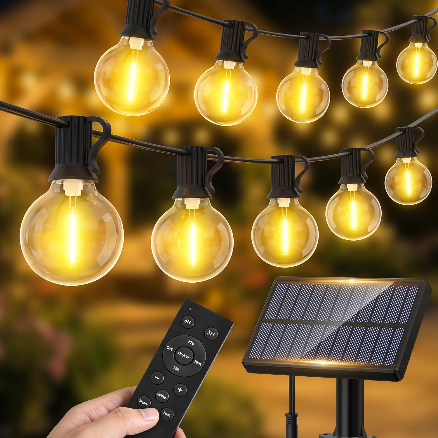 Warlisou Solar Garten Lichterkette - G40 65.6ft Lichterkette Solar Außen Wetterfest - 20M Solar Garten Lampen Fernbedienung Lichter für Outdoor Gazebo - Balkon Parteien Patio Hochzeit