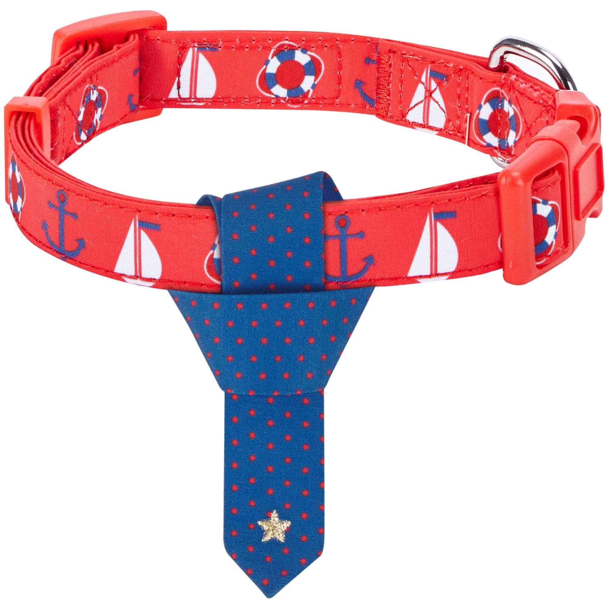 Blueberry Pet 4 Patterns Cardinal Red Nautical Sailboat Designer Adjustable Tie Dog Collar, Medium, Neck 14.5"-20"