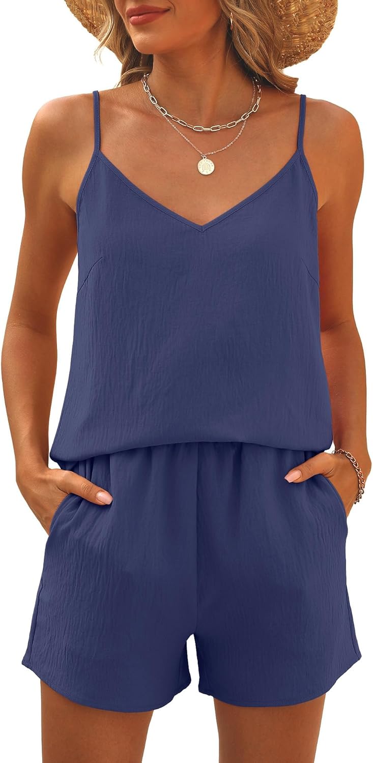 Caracilia Womens 2 Piece Lounge Sets Summer Outfits V Neck Tank Top Short Matching Set Casual Travel Beach Vacation Clothes