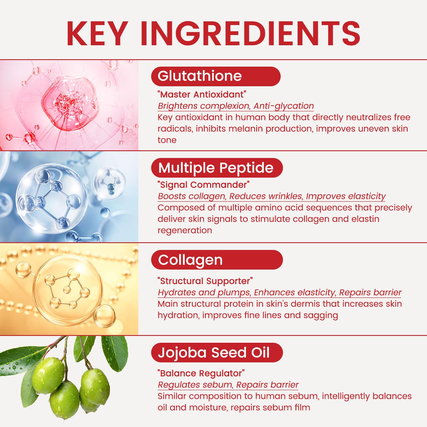 AOAO Glutathione Face Cream, Collagen Peptide Moisturizer for Women with Jojoa Seed Oil, Ceramide & Vitamin C, Barrier Repair, Skin Firming & Lifting, Reduces Wrinkles, Improves Elasticity 130g/4.6oz - Image 4