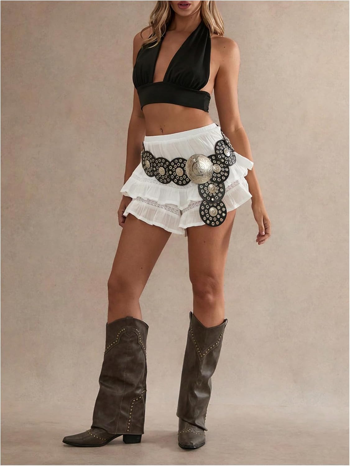 MakeMeChic Women's Lace Ruffle Shorts Elastic Waist Flowy Tiered Summer Boho Skorts - Image 5