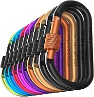 CARAGO 10 Pack Screw Gate Carabiners - 7.5mm Aluminum Hiking Clips, 110lb Load for Camping, Fishing, Keychains