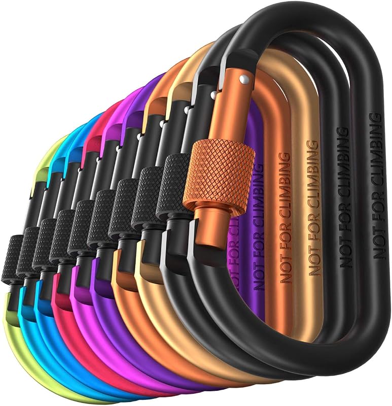 Carabiner Clips with Screw Gate, 10 Pack Carabiners Hiking Clips with 7.5mm Diameter Aluminum Rod
