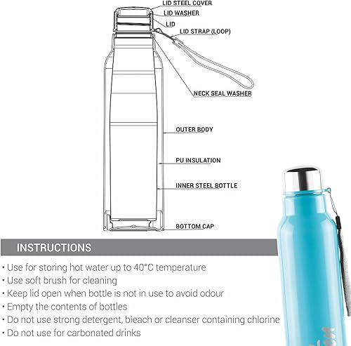 Miniatura 5 de Milton Steel Fit 600 - Botella de agua interior aislada de acero inoxidable, 1 pieza, 17.6 fl oz, azul claro, fácil agarre, a prueba de fugas,
