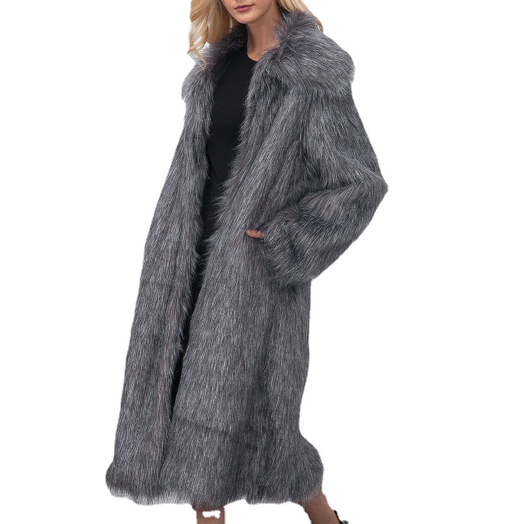 Chaqueta De Mujer De Piel SintéTica Larga con Cuello Cuadrado A La Moda para Mujer Chaqueta De Abrigo Largo De OtoñO E Invierno para Mujer
