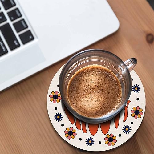 Miniatura 4 de Stay Groovy - Juego de 2 posavasos para bebidas, mesa de centro de oficina, de los años setenta, diseño retro de flores hippie en círculo,