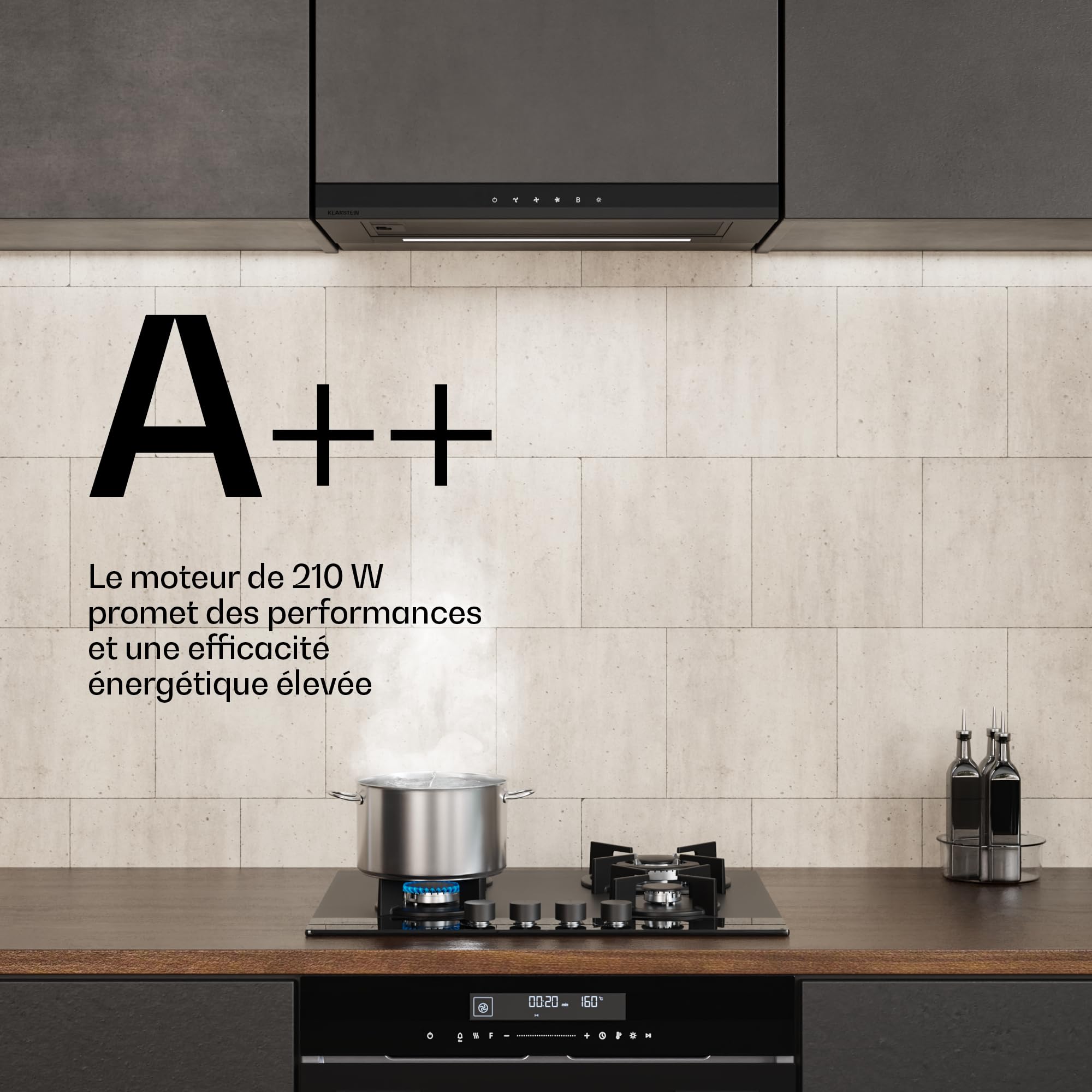 Klarstein Velaire Hotte Aspirante 60cm, Hotte à Tiroir Design, 896 m³/h, Classe A++, Commandes Tactiles, LED, Filtre Charbon, Silencieuse, Hotte Cuisine Aspirante, Noir