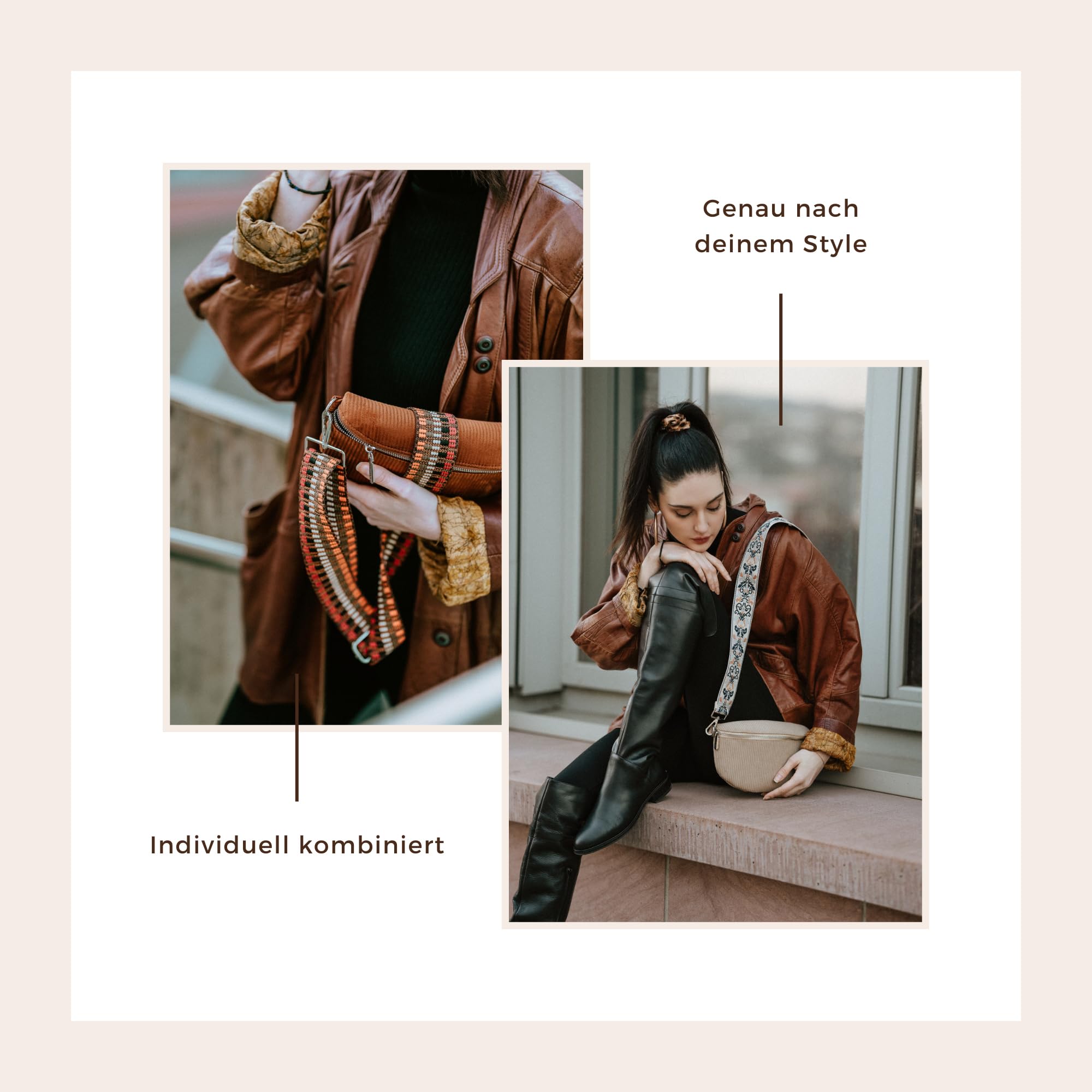 Umhängetasche Cord Tasche Handtasche weiche Cordtasche Bauchtasche Klein mit Schultergurt Design Taschenband abnehmbar verstellbares Riemen Crossbody Bag Hüfttasche Damen mit Reißverschluss