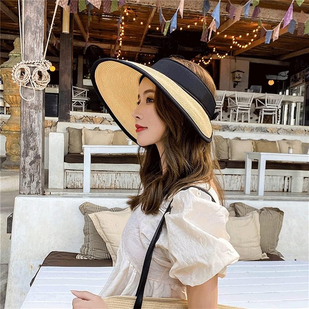 Sombreros de Sol para Mujer, Gorra de Verano, Sombrero de Paja, Visera, Informal, de ala Ancha, Flexible, Plegable, para Viajes, Vacaciones y Playa (c Mcode)