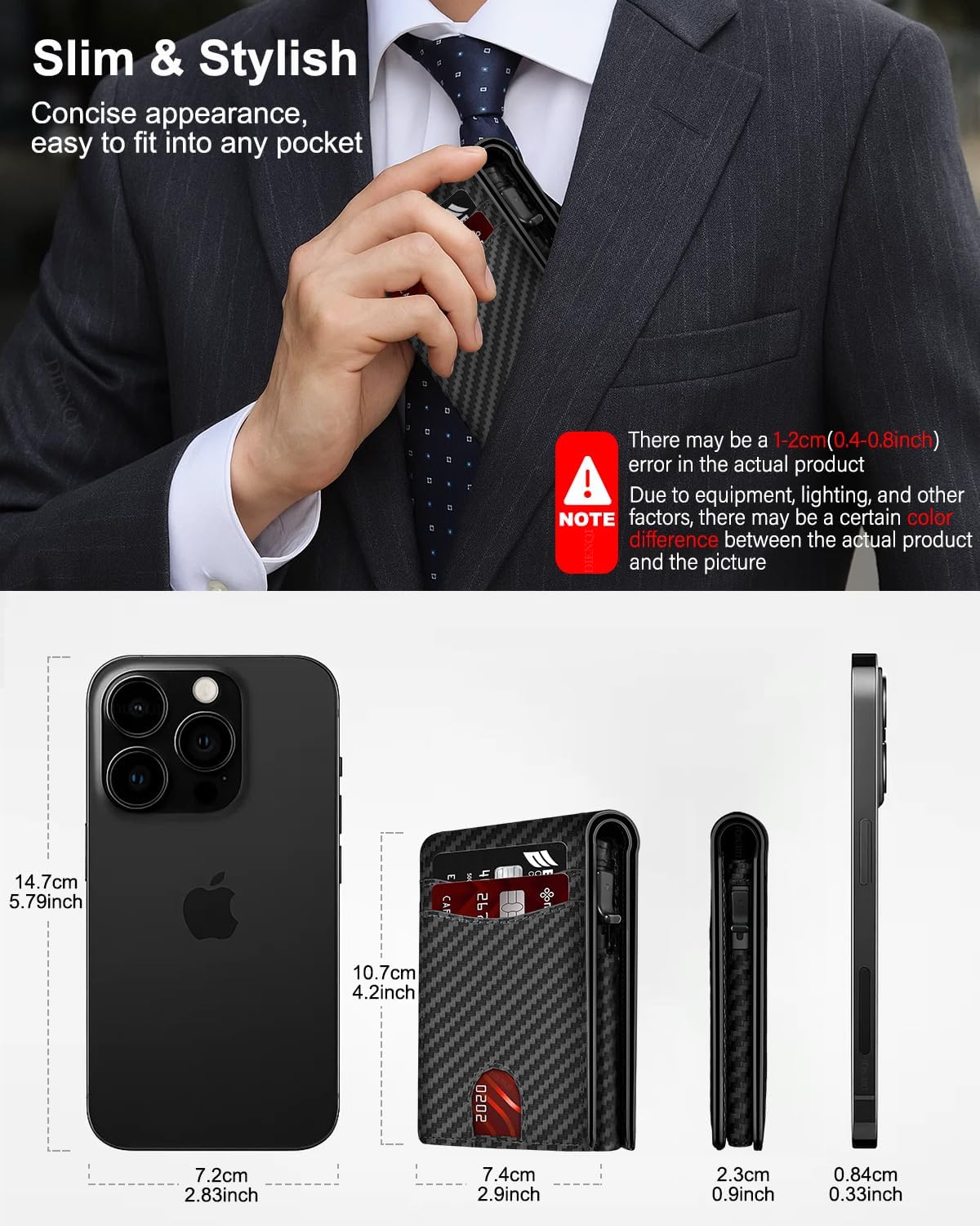 2025 Wallet for Men - RFID [Functional & Practical] Bifold Slim Minimalist Credit Card Holder Pop Up Wallet Metal Case with Cash Slot, Front Pocket with ID Window, Gift Boxed (Carbon Fiber) - Image 2