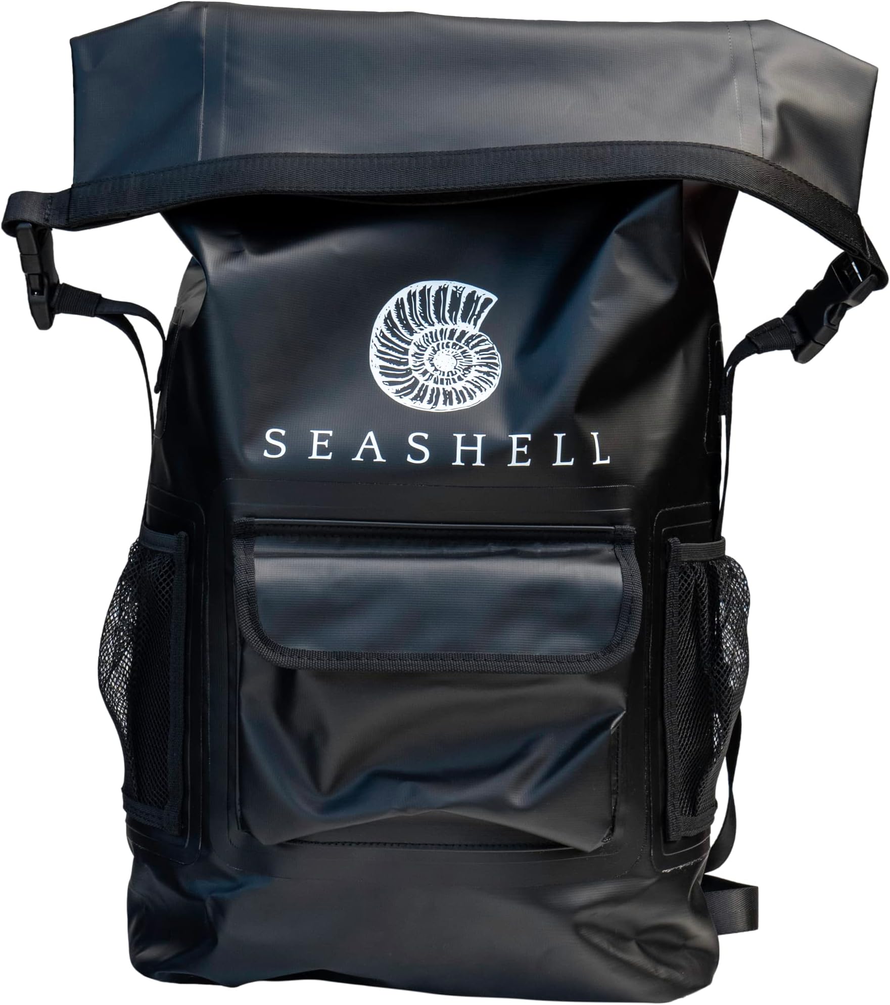 SEASHELL 25L Drybag Backpack - 100% Waterproof - Heavy Duty Roll-Top Closure - Cushioned Padded Back Panel (Black)