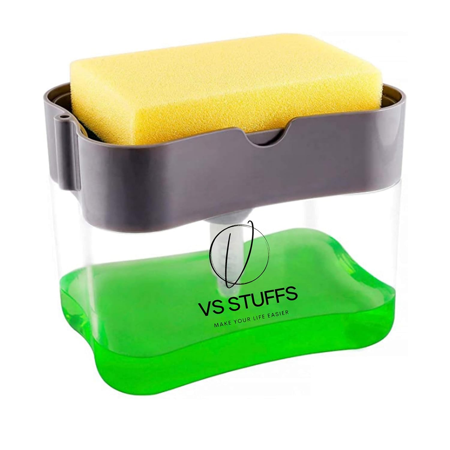 VS STUFFS 2 in 1 Plastic Soap Pump Dispenser with Sponge Holder(Caddy