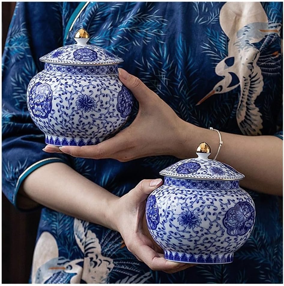 Tea Container Vintage Celadon Loose Leaf Tea Canister Sealed Ceramic Household Storage Jar Multifunctional Decoration Porcelain