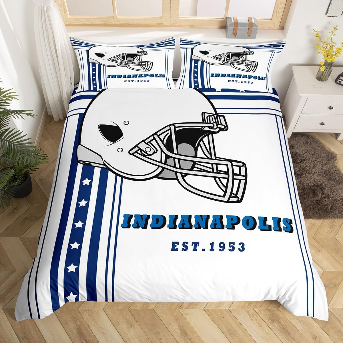 Erosebridal Football Gifts Duvet Cover for Fans, American Football City Bedding Set for Kids Boys Teens, Purple Yellow Striped Lines Stars Comforter Cover Queen(Minnesota)