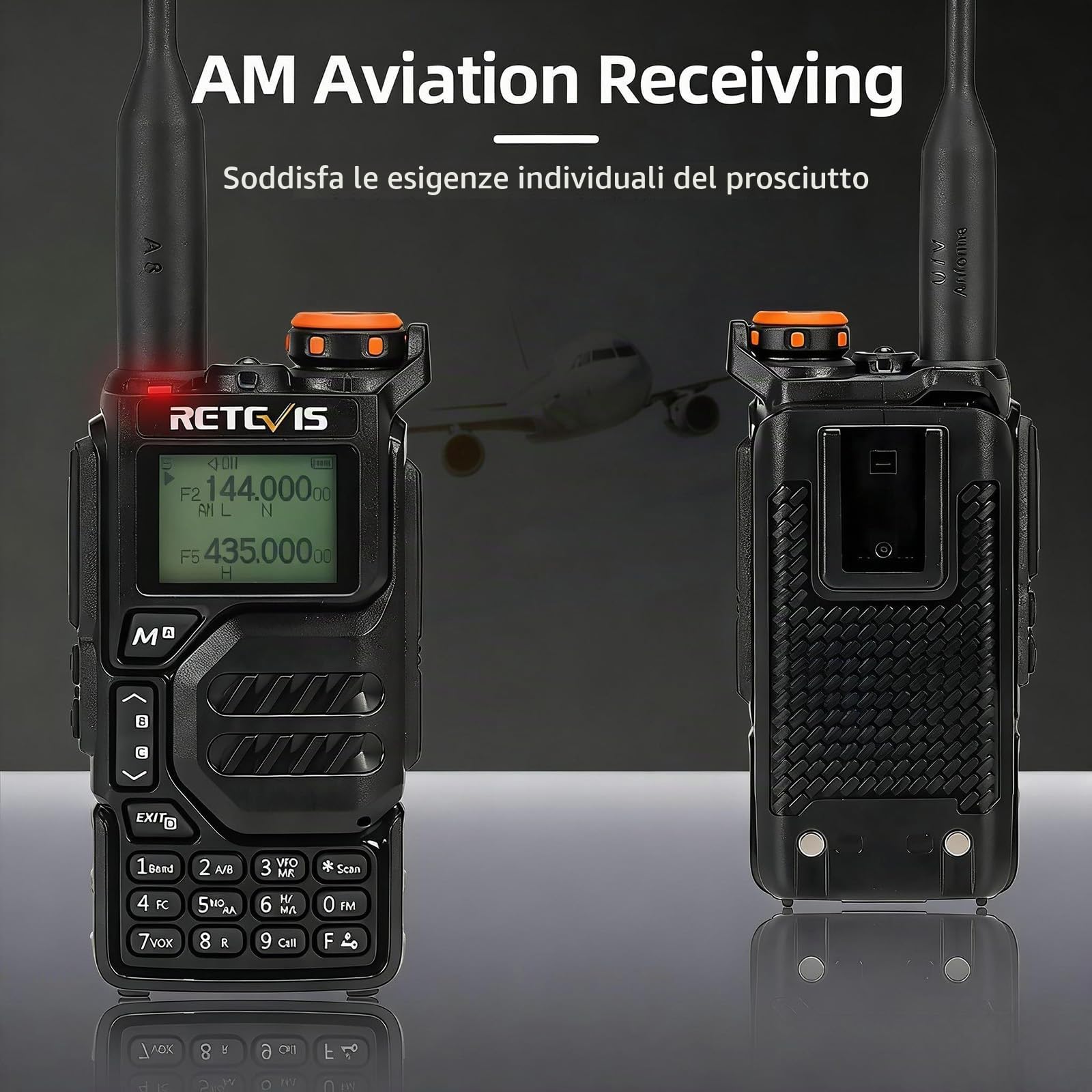 Retevis RA79 Walkie Talkie, Radioamatori Dual Band, per Caccia (2 Pezzi) | Batteria 1400mAh, 2m/70cm/FM/AM, Supporto VFO/CPS/Chirp, Radio Bidirezionale per Caccia, Viaggi