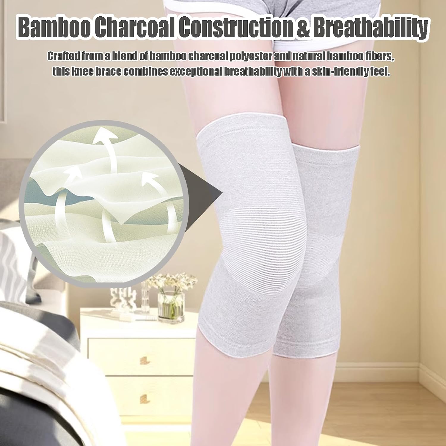 Bamboo Charcoal Compression Knee Sleeve - 2 Pairs Elastic Warm Knee Brace for Men and Women - Compression Knee Pads for Arthritis (Black+Gray, X-Large)