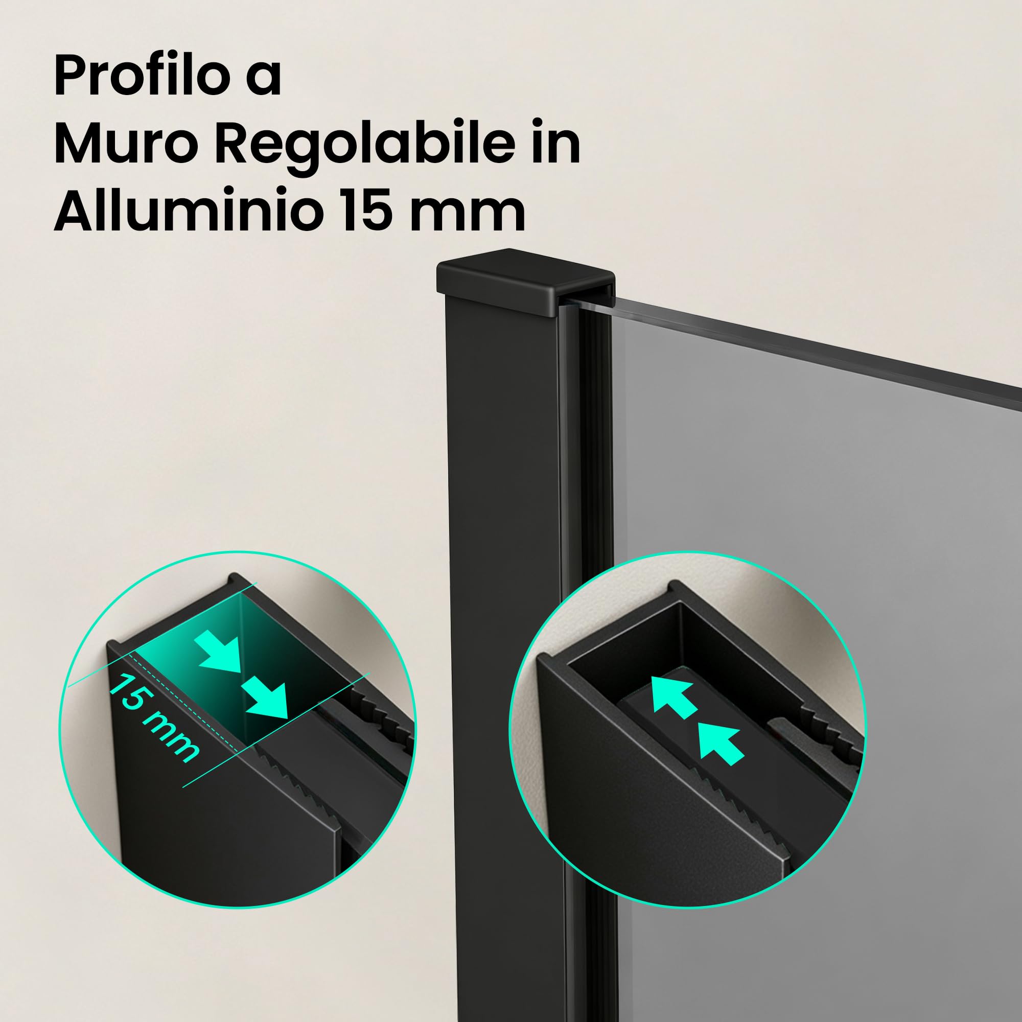 Mai & Mai Box Doccia Walk-In 140x200cm, Parete Doccia in Vetro Grigio 10mm Vetro di Sicurezza ESG con 2 Bracci Sostegni Telescopici MMBR3 Nero