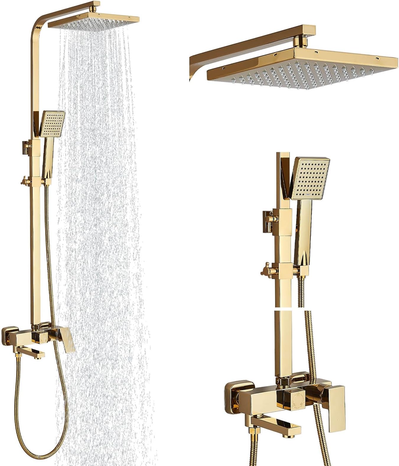 Gold Shower taps Shower Set Shower System 3-Function with Rainfall Shower Handheld Bath tub Shower Mixer Taps
