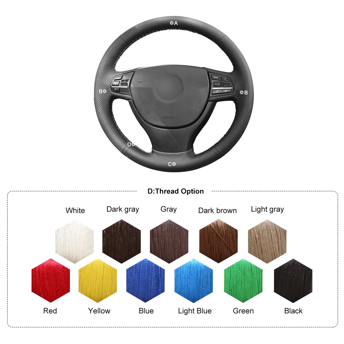 Funda para volante de coche de cuero sintético negro para F10 523Li 525Li 2009 730Li 740Li 750Li
