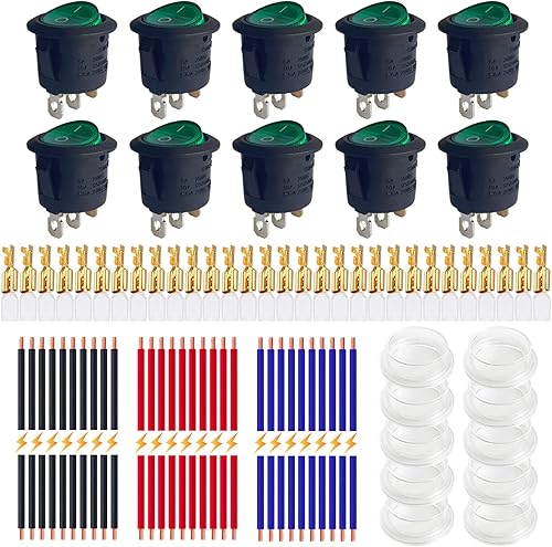 Miniatura 19 de Ampper - Interruptores basculantes redondos impermeables de 12 V y 20 A, CC de 3 pines, 0.787 in, iluminados en apagado, con cables y terminales Rojo