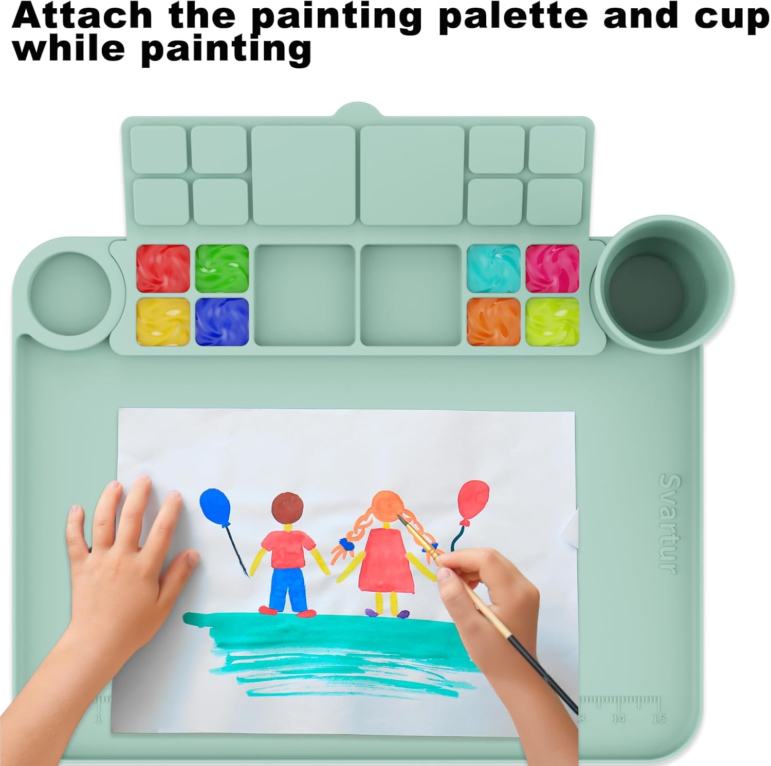 Silicone Painting Mat with Cup and Palette Detachable, 17"X13" Thick Silicone Craft Mat with Raised Edge for Artist, Painting Station Creator Mat, Green - Image 3