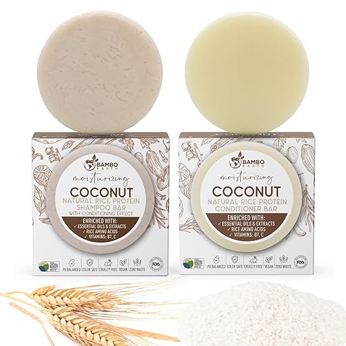 Champú y acondicionador de agua con proteína de arroz sólido - Barras de champú y acondicionador para el cabello con todos los aceites esenciales